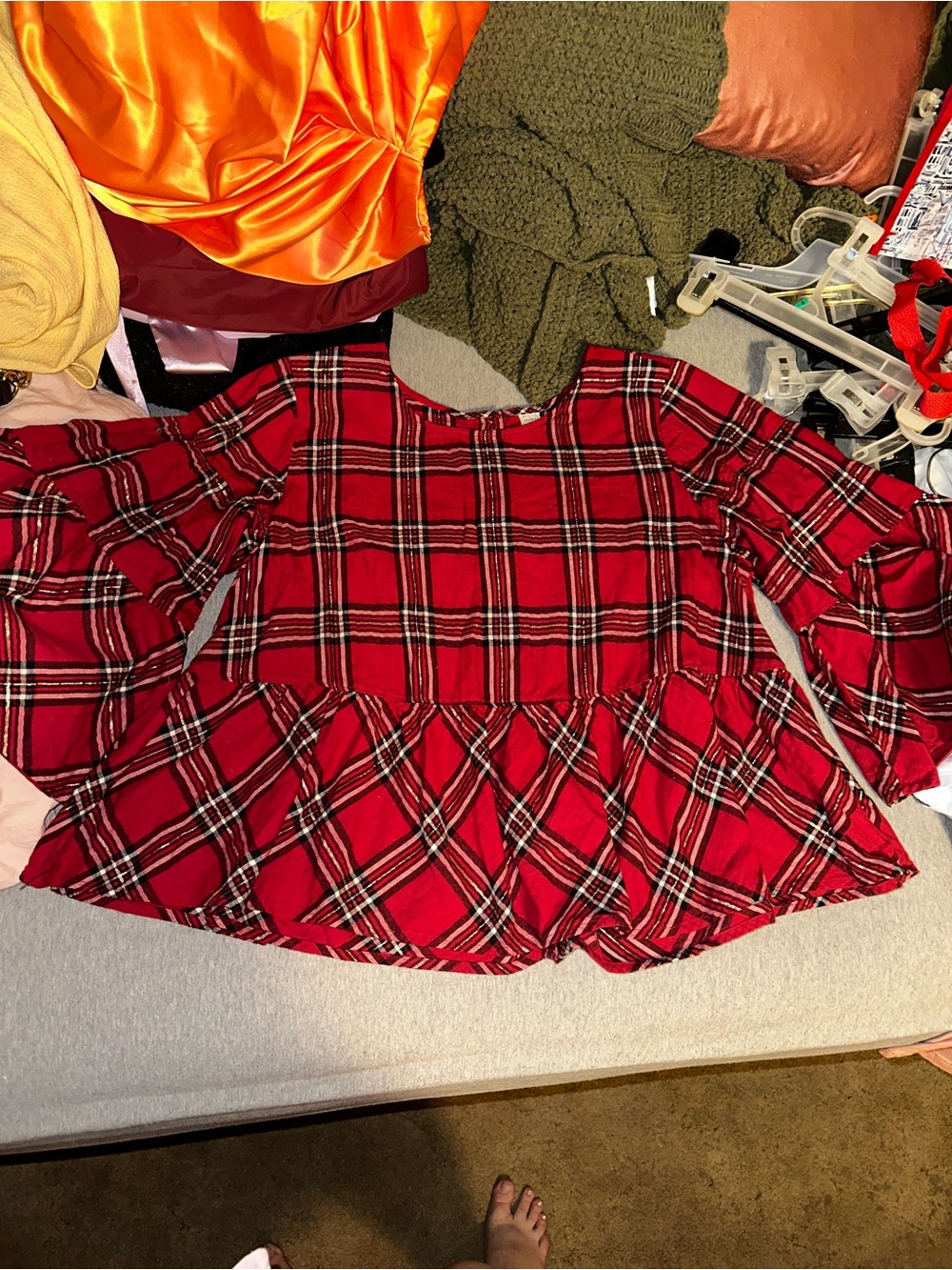 Peyton & Parker red plaid sparkle top size XXL
